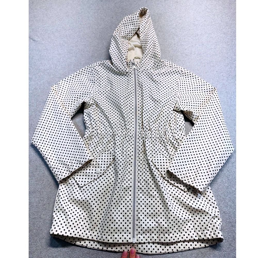 C&C California Girls 10 Polka Dot Raincoat Hooded Jacket Black White Lightweight